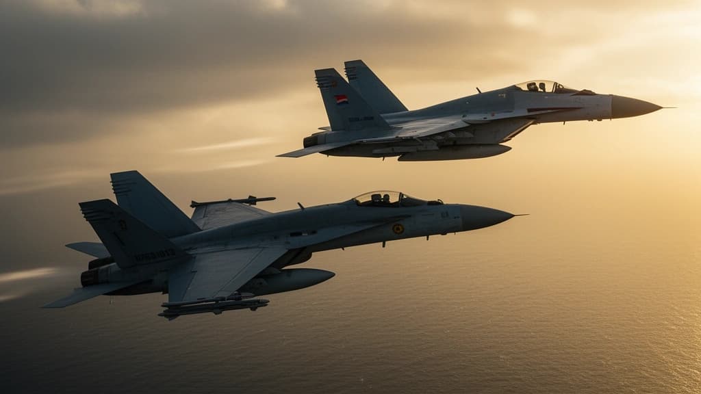 EF-18M del EJÉRCITO del Aire y del Espacio versus SU-30 de la Aviación Naval de RUSIA